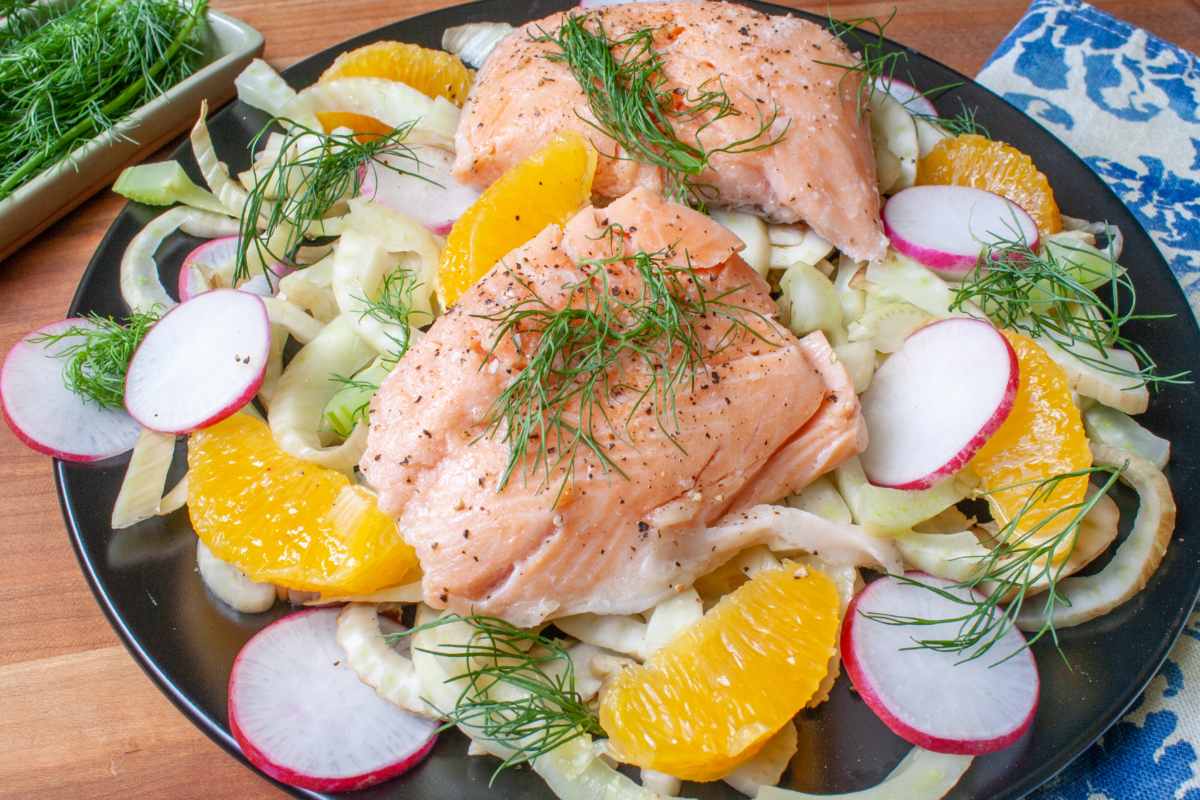 Salmon with Roasted Fennel and Radish Recette Magazine