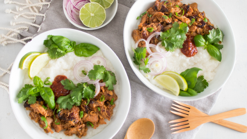 Sticky Thai Chicken with Coconut Rice Porridge – Recette Magazine
