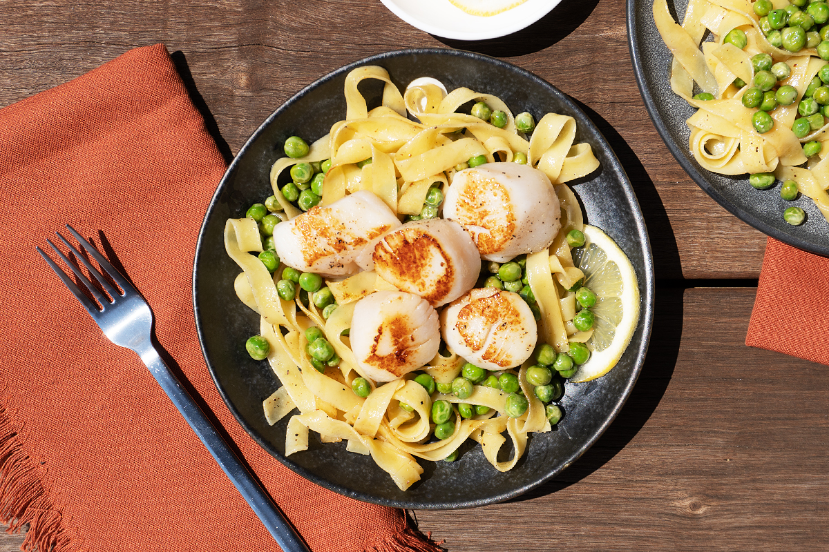 Sous Vide Scallops with Peas and Pasta