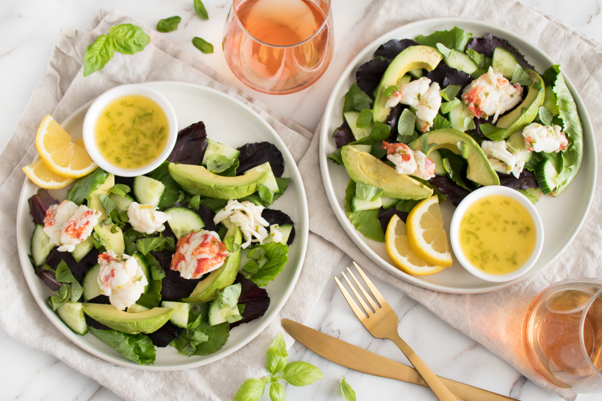 Rosé Butter Lobster with Cucumber Avocado Salad