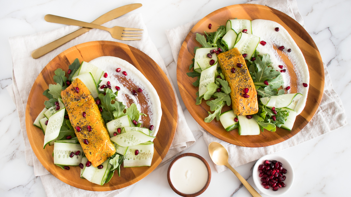 Sumac and Turmeric Sous Vide Salmon with Creamy Whipped Feta