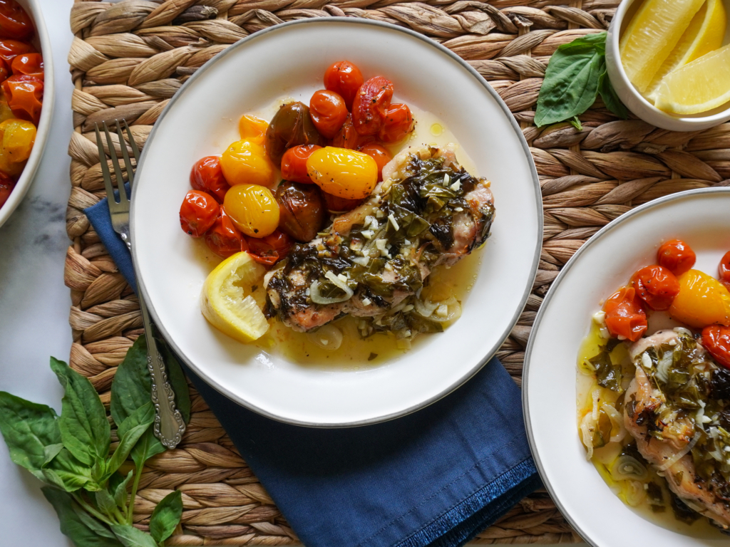 Lemon Basil Pork with Roasted Tomatoes