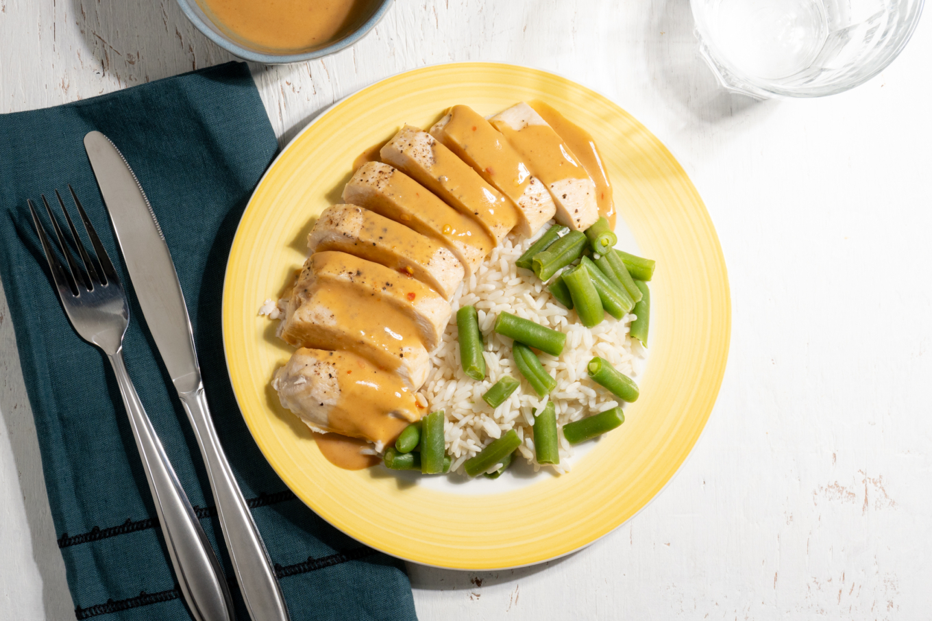 Satay Style Chicken with Rice and Green Beans