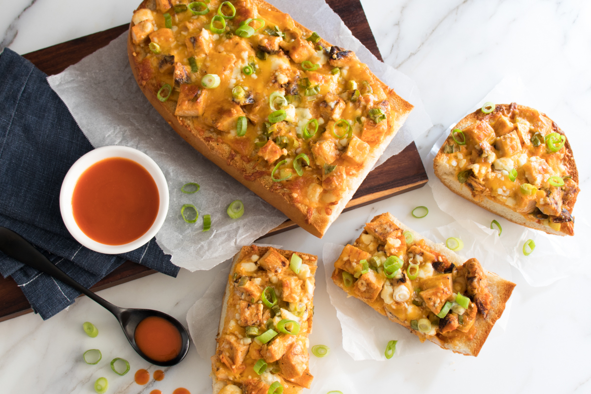 Baked Buffalo Chicken French Bread Pizzas