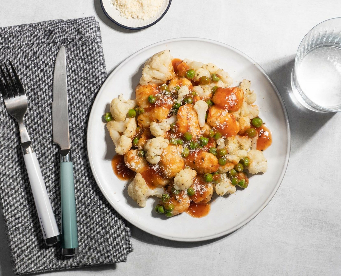 Garlic Herb Cauliflower with Marinara Gnocchi