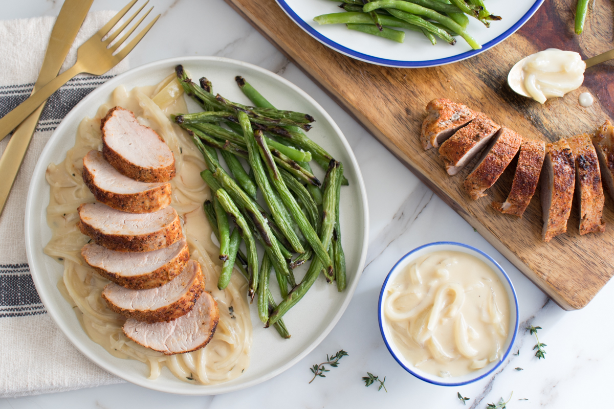 Smothered Pork Tenderloin with Blistered Green Beans