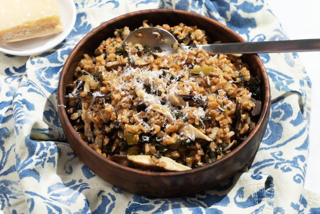 Creamy Farro with Kale and Mushrooms