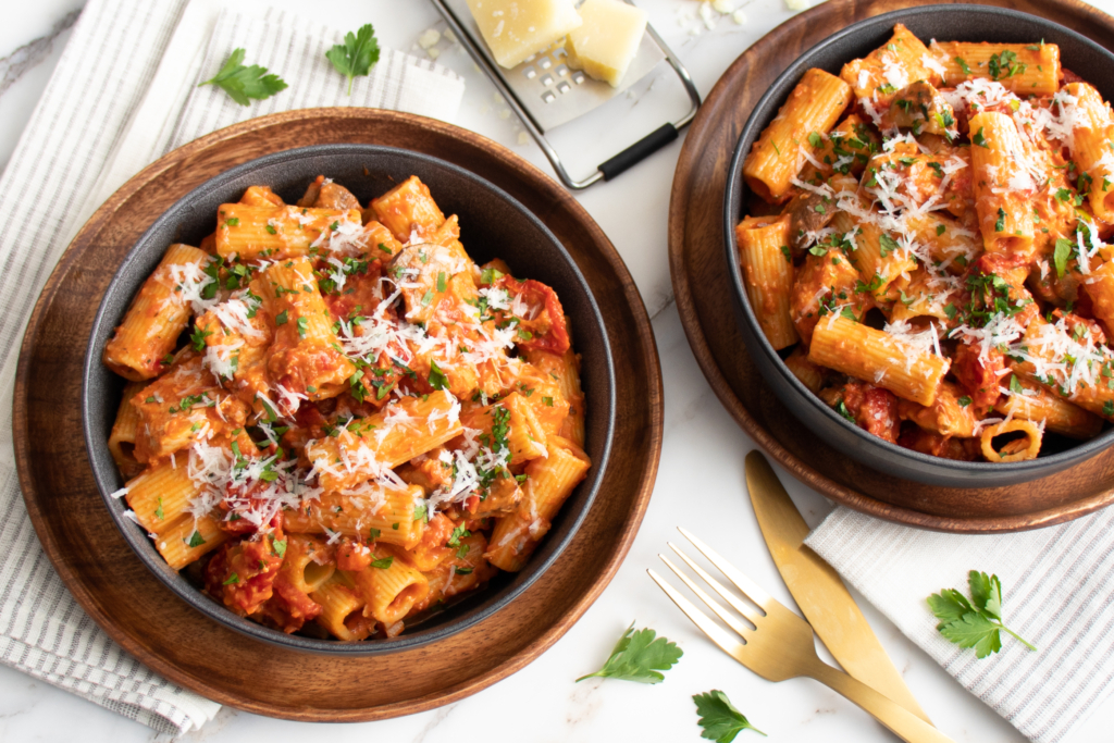 Chicken and Mushroom Rigatoni with Blush Sauce