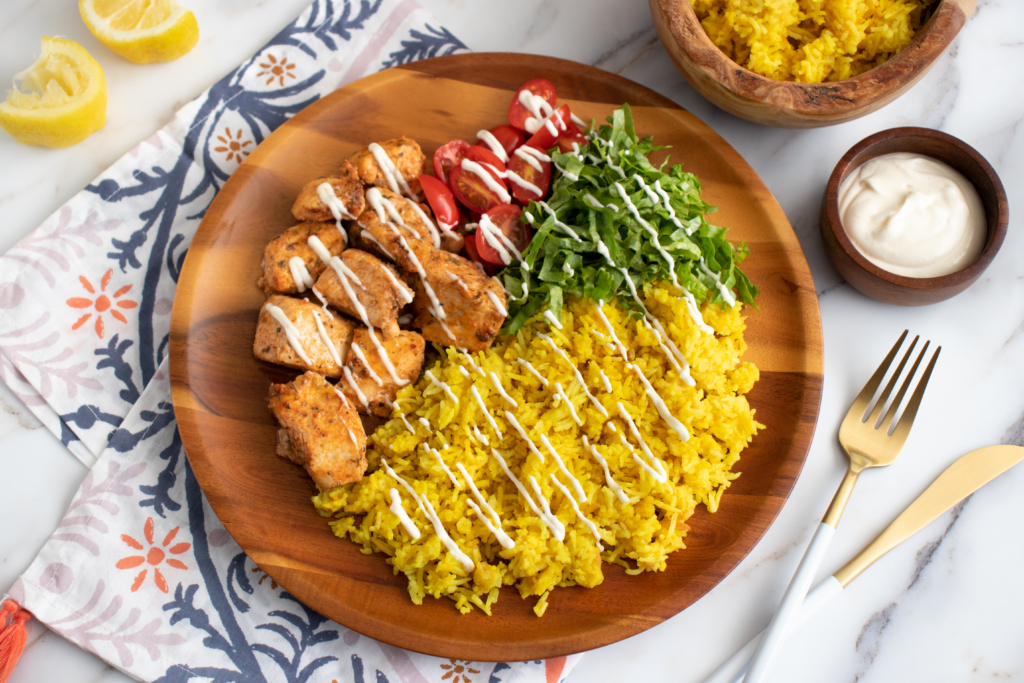 Chicken and Yellow Rice with Garlic Sauce