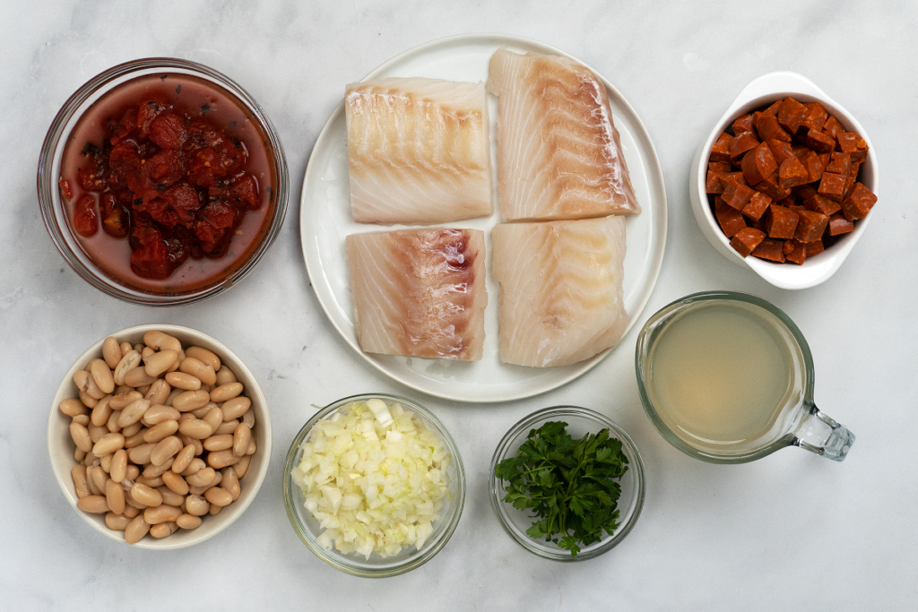 Spicy Cod with Chorizo and Beans