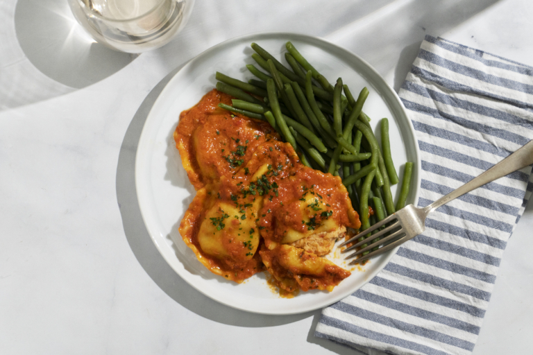 Meal Card Lobster Ravioli with Vodka Cream Sauce and Green Beans