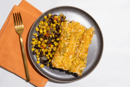 Chicken Enchiladas with Roasted Corn and Beans