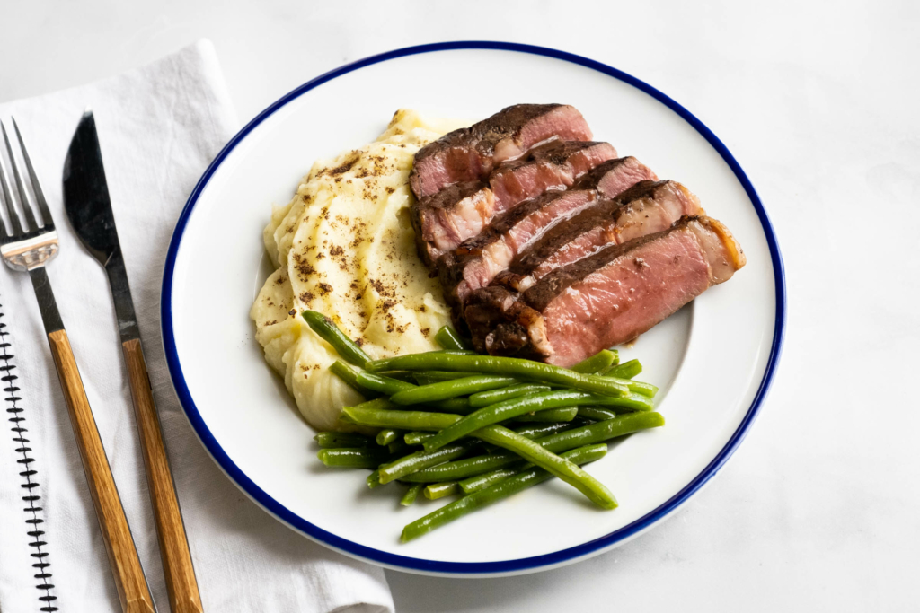 Truffle Mashed Potatoes and Prime Rib with Green Beans