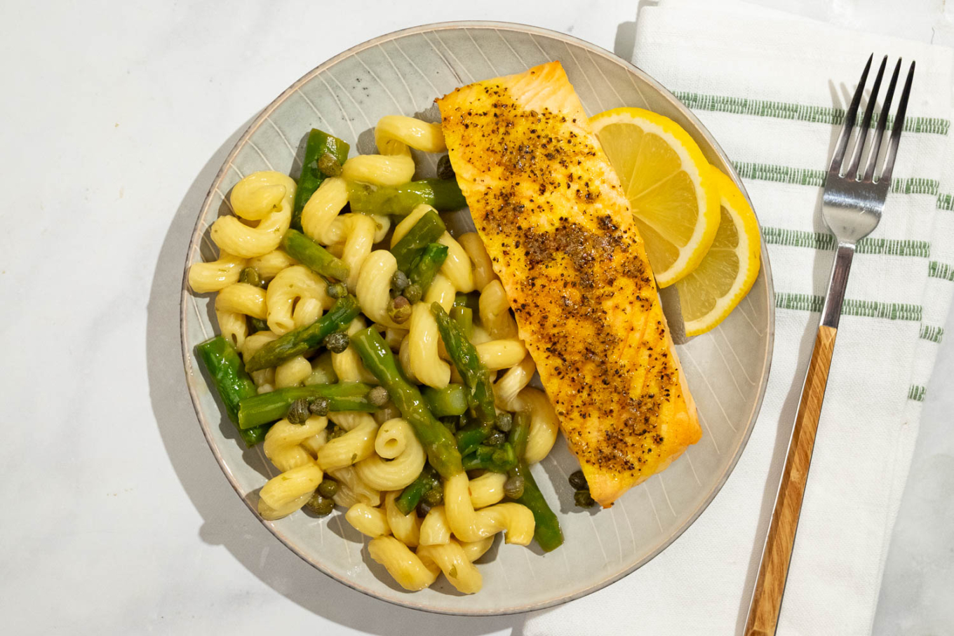 Roasted Salmon & Lemon Caper Pasta