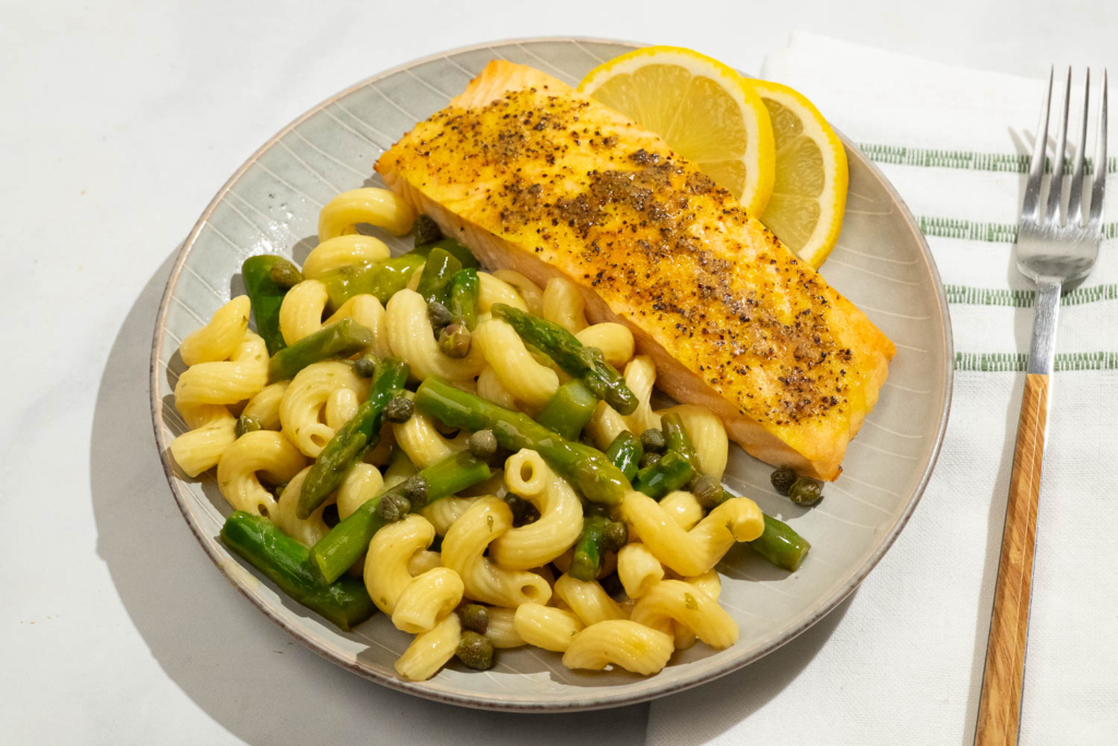 Roasted Salmon & Lemon Caper Pasta