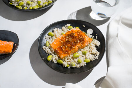 Teriyaki Salmon with Sesame Rice and Edamame